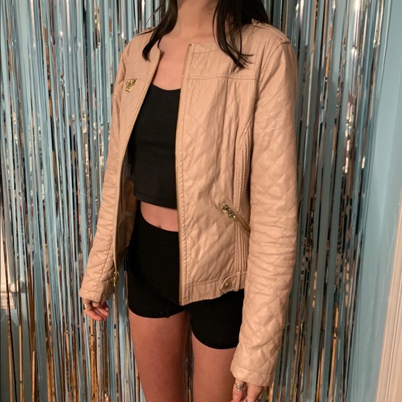 Guess Jackets & Coats Guess Light Pink Quilted Faux Leather Jacket